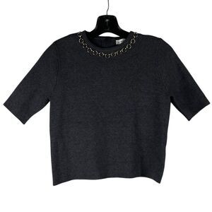 Zara Knit Short Sleeve Gold Chain Sweater Small
